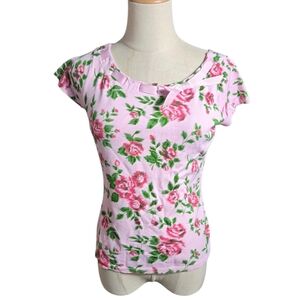 INC International Concepts Pink Floral Bow Short Sleeve Sweater Y2K Top